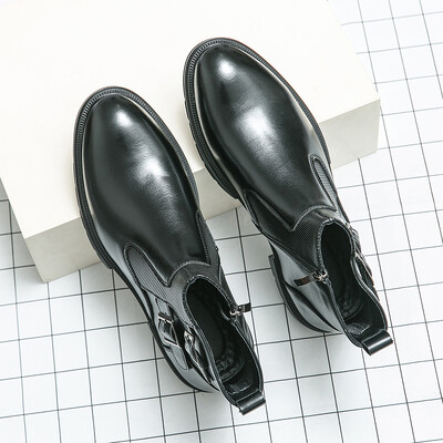 Visokokvalitetne modne muške visoke čizme s patentnim zatvaračem sa strane s dvostrukom kopčom u jesenskom britanskom stilu, udobne kožne kratke čizme