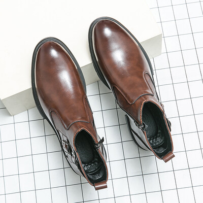 Visokokvalitetne modne muške visoke čizme s patentnim zatvaračem sa strane s dvostrukom kopčom u jesenskom britanskom stilu, udobne kožne kratke čizme