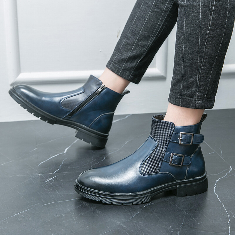 Visokokvalitetne modne muške visoke čizme s patentnim zatvaračem sa strane s dvostrukom kopčom u jesenskom britanskom stilu, udobne kožne kratke čizme