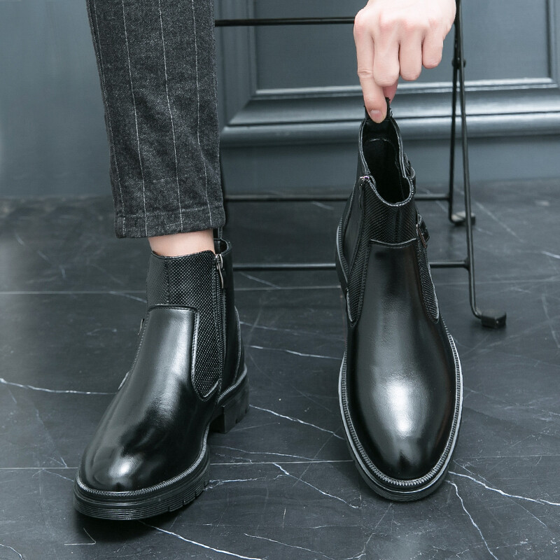 Visokokvalitetne modne muške visoke čizme s patentnim zatvaračem sa strane s dvostrukom kopčom u jesenskom britanskom stilu, udobne kožne kratke čizme