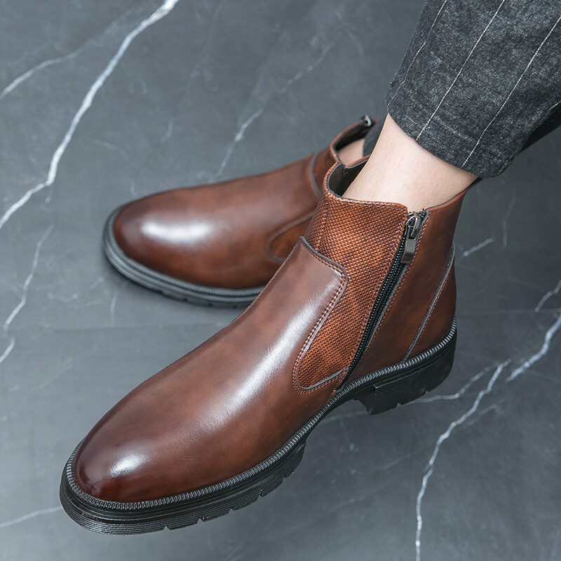 Visokokvalitetne modne muške visoke čizme s patentnim zatvaračem sa strane s dvostrukom kopčom u jesenskom britanskom stilu, udobne kožne kratke čizme