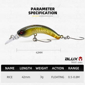 ALLBLUE RICE Mini Crankbait 3.0g 42mm BFS Областен воблер за пъстърва Риболовна примамка Сладководна манивела Minnow Crank Изкуствена твърда примамка