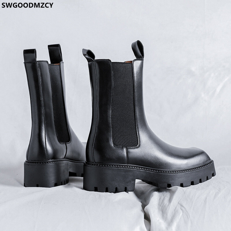 Stivali Casuales Cizme Chelsea pentru Barbati Pantofi Casual pentru Barbati Cizme cu platforma Pantofi din piele pentru barbati Cizme negre Zapatillas Hombre