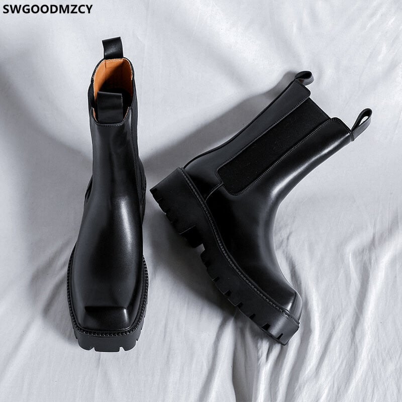 Stivali Casuales Cizme Chelsea pentru Barbati Pantofi Casual pentru Barbati Cizme cu platforma Pantofi din piele pentru barbati Cizme negre Zapatillas Hombre