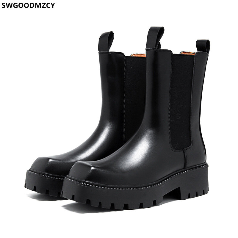 Stivali Casuales Cizme Chelsea pentru Barbati Pantofi Casual pentru Barbati Cizme cu platforma Pantofi din piele pentru barbati Cizme negre Zapatillas Hombre