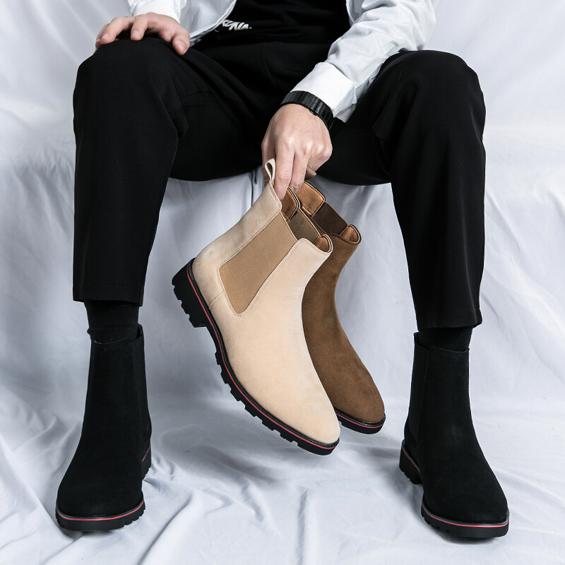 Cizme chelsea de modă vintage pentru bărbați din piele polară inversată, cu un pas, cizme scurte de mers pentru bărbați de afaceri Mărimea 38-46 Cizme pentru bărbați