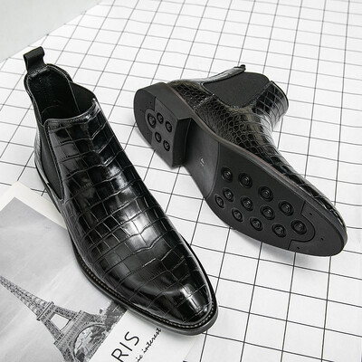 Uued pruunid Chelsea meeste saapad, mustad ärilised terava ninaga, krokodillimustriga käsitsi valmistatud meeste lühikesed saapad