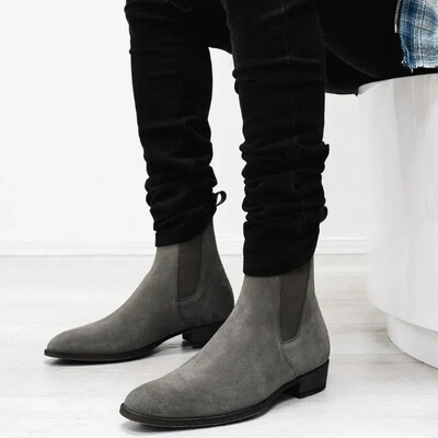 Νέες γκρι μπότες Chelsea για άνδρες Flock Business Cowboy Boots Χειροποίητες ανδρικές μπότες
