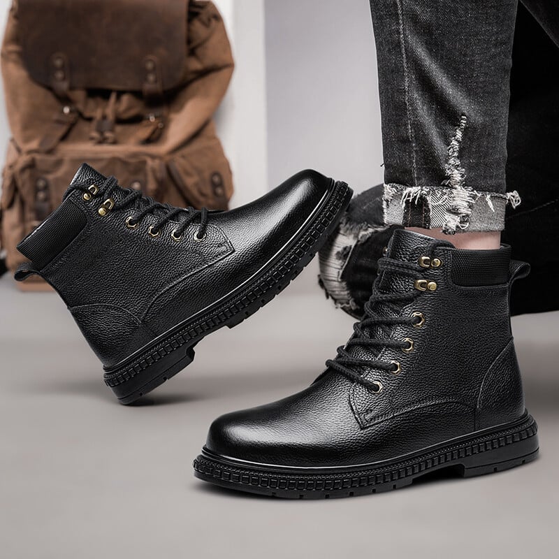 Bărbați de iarnă Cizme calde din piele de pluș Cizme casual de modă Pantofi din piele naturală Talpă confortabilă și durabilă Cizme de exterior pentru bărbați din piele de vacă