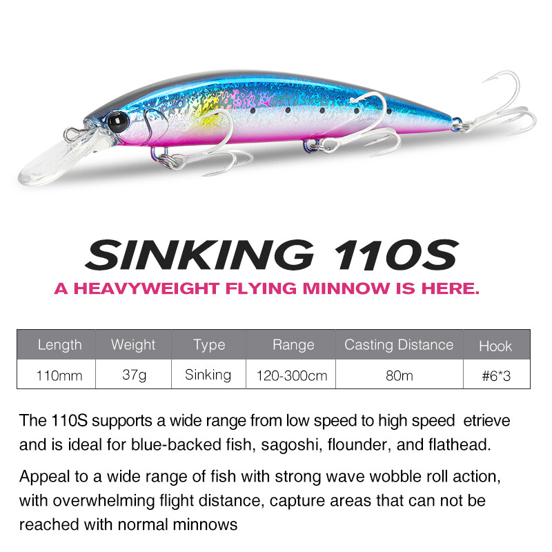 TSURINOYA Long Casting Sinking Minnow Momeal 110mm 37g Max 80m Naluca de pescuit maritim Pesca Momeli artificiale dure Biban Jerkbait