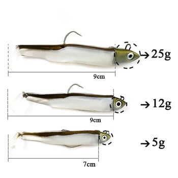 Fishing Lure 2 τμχ/τσάντα Jig Head Black Minnow 12g Lead Head Hook Jigging Lure for Seabass Swing Artificial Bait Simulated Swimbait