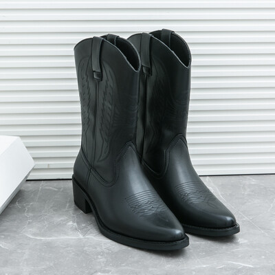 Man Knight μπότες Ankle Shoes Vintage casual κοντά ρετρό slip σε δερμάτινες μπότες με μέση γάμπα