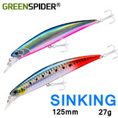 GREENSPIDER Jerkbait püügilant 125 mm 27G, tugevalt uppuv Minnow, fikseeritud raskusega kaldapealne mereahvena sööt