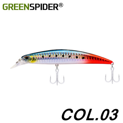 GREENSPIDER Jerkbait püügilant 125 mm 27G, tugevalt uppuv Minnow, fikseeritud raskusega kaldapealne mereahvena sööt
