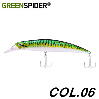 GREENSPIDER Jerkbait püügilant 125 mm 27G, tugevalt uppuv Minnow, fikseeritud raskusega kaldapealne mereahvena sööt