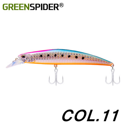 GREENSPIDER Jerkbait püügilant 125 mm 27G, tugevalt uppuv Minnow, fikseeritud raskusega kaldapealne mereahvena sööt