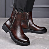 Villased ehtsast nahast Chelsea saapad meeste kõrge lõikega Briti stiilis lühikesed saapad tõmblukuga Suurendatud paksusega Martini saapad