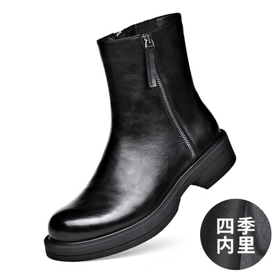 Villased ehtsast nahast Chelsea saapad meeste kõrge lõikega Briti stiilis lühikesed saapad tõmblukuga Suurendatud paksusega Martini saapad