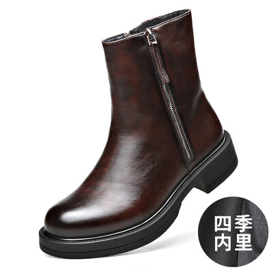 Villased ehtsast nahast Chelsea saapad meeste kõrge lõikega Briti stiilis lühikesed saapad tõmblukuga Suurendatud paksusega Martini saapad