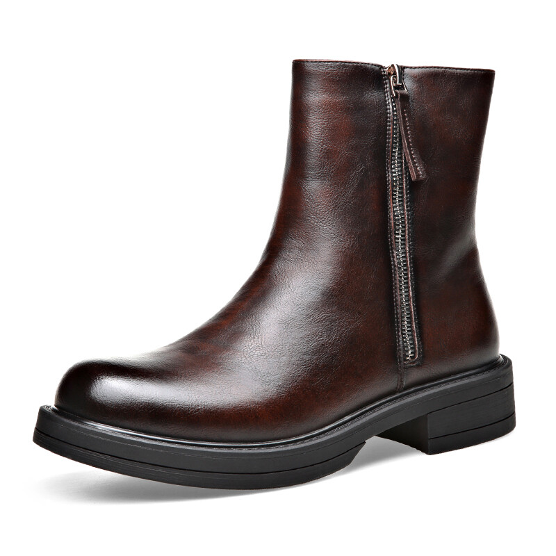 Villased ehtsast nahast Chelsea saapad meeste kõrge lõikega Briti stiilis lühikesed saapad tõmblukuga Suurendatud paksusega Martini saapad