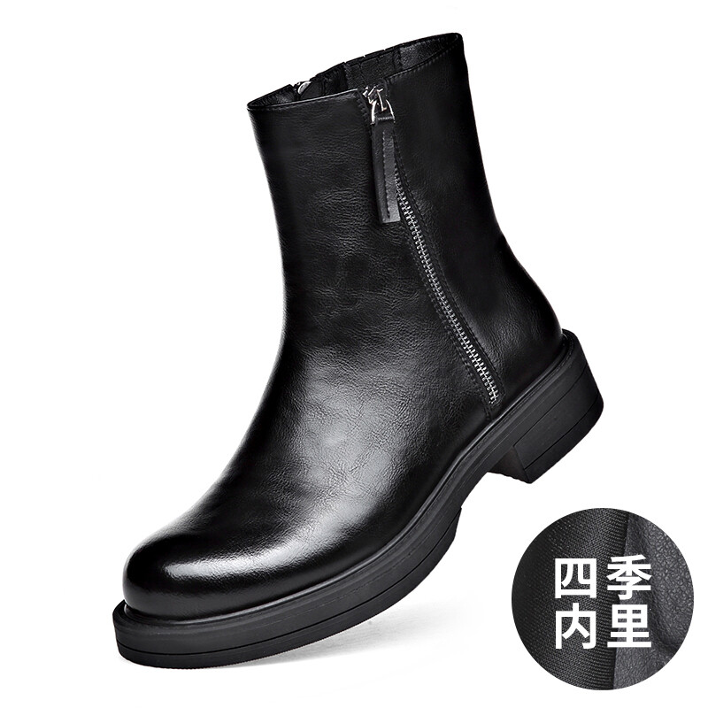 Villased ehtsast nahast Chelsea saapad meeste kõrge lõikega Briti stiilis lühikesed saapad tõmblukuga Suurendatud paksusega Martini saapad