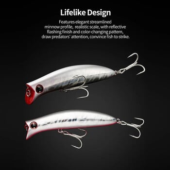 90mm/110mm Fangbait Minnow Lure Θαλάσσιο νερό Ψάρεμα Floating Lures Minnow Popper Τεχνητό δόλωμα Shallow Sea Wobblers Seabass