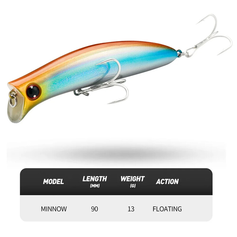 90mm/110mm Fangbait Minnow Lure Соленоводен риболов Плаващи примамки Minnow Popper Изкуствена стръв Плитки морски воблери Лаврак