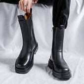 bărbați moda de lux cizme cu coș de fum înalte tendință neagră pantofi din piele originali cizme de motocicletă cu platformă bote chelsea lungi frumoase
