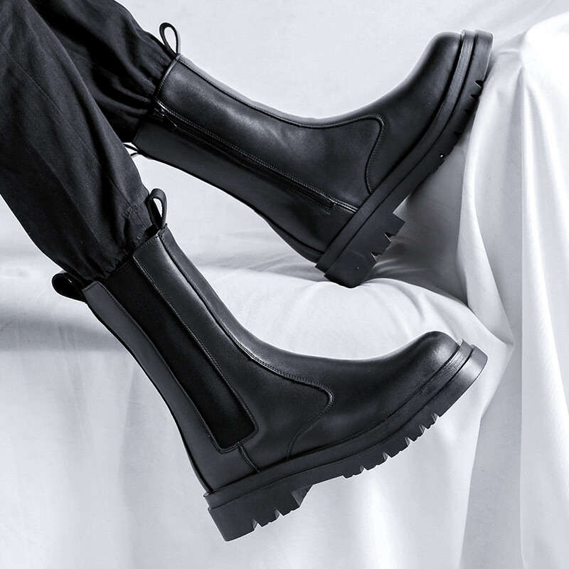 bărbați moda de lux cizme cu coș de fum înalte tendință neagră pantofi din piele originali cizme de motocicletă cu platformă bote chelsea lungi frumoase