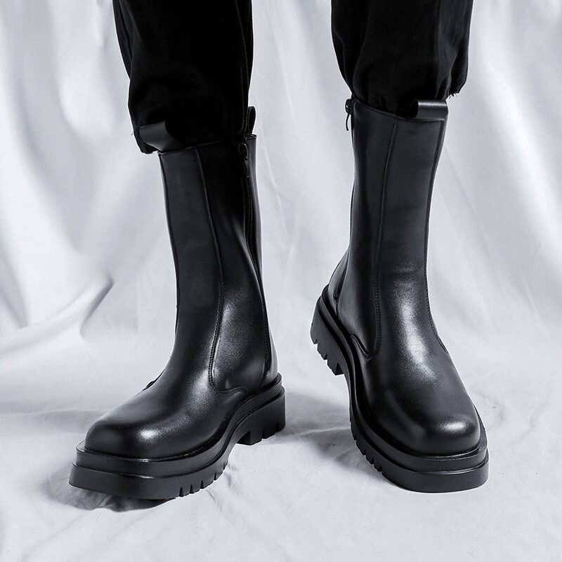 bărbați moda de lux cizme cu coș de fum înalte tendință neagră pantofi din piele originali cizme de motocicletă cu platformă bote chelsea lungi frumoase