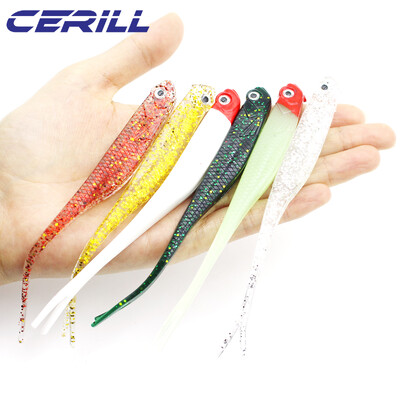 Cerill 5 PCS 13 cm Shiner 3D Eyes Soft Mamac za Ribolov Vilica Rep Umjetni mamac za crve Glow Lure Jig Wobbler Silikonski Swimbait Štuka