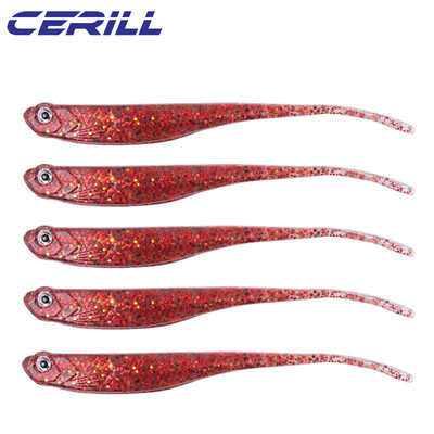 Cerill 5 bucăți 13 cm Shiner 3D Eyes Moale de pescuit Nalucă de pescuit Coada de furcă Momeală de vierme artificială Momeală strălucitoare Jig Wobbler Silicon Swimbait Pike