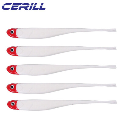 Cerill 5 bucăți 13 cm Shiner 3D Eyes Moale de pescuit Nalucă de pescuit Coada de furcă Momeală de vierme artificială Momeală strălucitoare Jig Wobbler Silicon Swimbait Pike