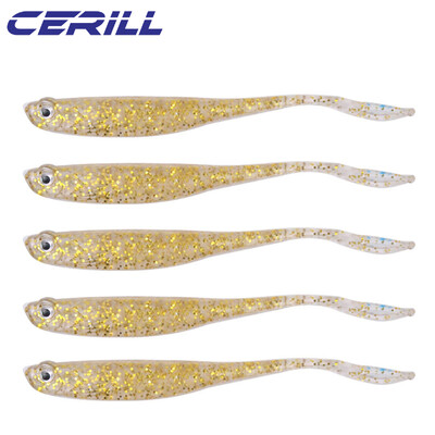 Cerill 5 bucăți 13 cm Shiner 3D Eyes Moale de pescuit Nalucă de pescuit Coada de furcă Momeală de vierme artificială Momeală strălucitoare Jig Wobbler Silicon Swimbait Pike