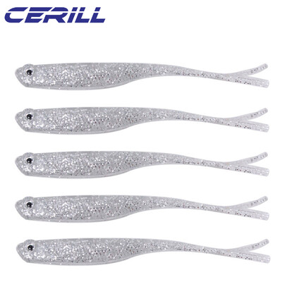 Cerill 5 bucăți 13 cm Shiner 3D Eyes Moale de pescuit Nalucă de pescuit Coada de furcă Momeală de vierme artificială Momeală strălucitoare Jig Wobbler Silicon Swimbait Pike
