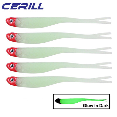 Cerill 5 bucăți 13 cm Shiner 3D Eyes Moale de pescuit Nalucă de pescuit Coada de furcă Momeală de vierme artificială Momeală strălucitoare Jig Wobbler Silicon Swimbait Pike
