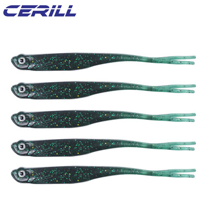 Cerill 5 bucăți 13 cm Shiner 3D Eyes Moale de pescuit Nalucă de pescuit Coada de furcă Momeală de vierme artificială Momeală strălucitoare Jig Wobbler Silicon Swimbait Pike
