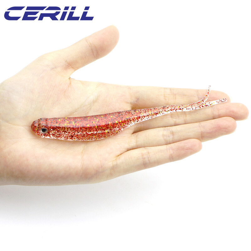 Cerill 5 bucăți 13 cm Shiner 3D Eyes Moale de pescuit Nalucă de pescuit Coada de furcă Momeală de vierme artificială Momeală strălucitoare Jig Wobbler Silicon Swimbait Pike
