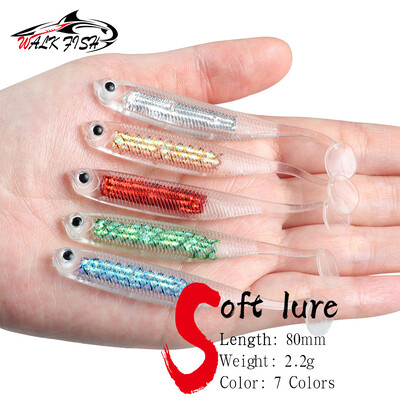 WALK FISH Soft Lure 6pcs/lot 2,2g/80mm Worm Fishing Shad Fishing Swimbaits Fly Fishing Bait Jig Head Soft Lure Fishing Lures