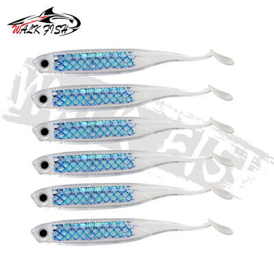 WALK FISH Soft Lure 6pcs/lot 2,2g/80mm Worm Fishing Shad Fishing Swimbaits Fly Fishing Bait Jig Head Soft Lure Fishing Lures