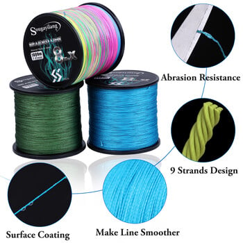 Sougayilang 300/500M Braided Line 9 Strands PE Fishing Line Raid Fishing Line Multifilament Fishing Wire Carp Fishing Line