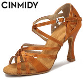 Svilene satenske latino plesne cipele Tango Salsa Ballroom plesne cipele za žene Profesionalne plesne tenisice otporne na habanje Peta 7,5 cm