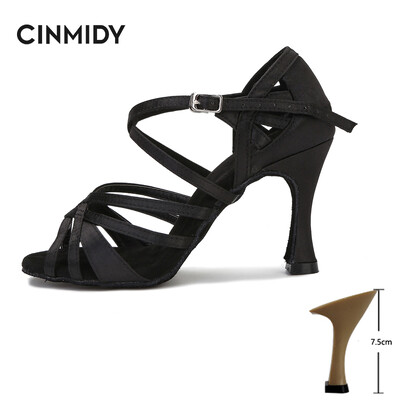 Svilene satenske latino plesne cipele Tango Salsa Ballroom plesne cipele za žene Profesionalne plesne tenisice otporne na habanje Peta 7,5 cm