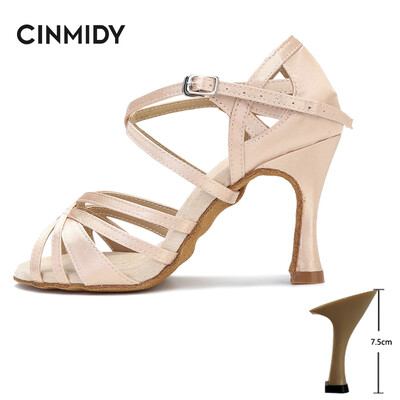 Svilene satenske latino plesne cipele Tango Salsa Ballroom plesne cipele za žene Profesionalne plesne tenisice otporne na habanje Peta 7,5 cm