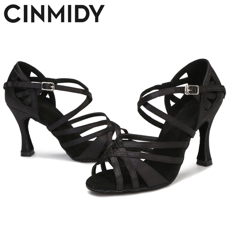 Svilene satenske latino plesne cipele Tango Salsa Ballroom plesne cipele za žene Profesionalne plesne tenisice otporne na habanje Peta 7,5 cm