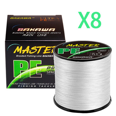 BAKAWA 8 prameňov 1000M 500M 300M 100M PE pletený rybársky vlasec, pletený na ryby, slanovodný, viacvláknový, 8 vlákien, rybársky