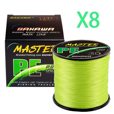 BAKAWA 8 prameňov 1000M 500M 300M 100M PE pletený rybársky vlasec, pletený na ryby, slanovodný, viacvláknový, 8 vlákien, rybársky
