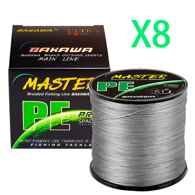BAKAWA 8 prameňov 1000M 500M 300M 100M PE pletený rybársky vlasec, pletený na ryby, slanovodný, viacvláknový, 8 vlákien, rybársky