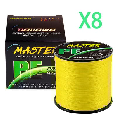BAKAWA 8 prameňov 1000M 500M 300M 100M PE pletený rybársky vlasec, pletený na ryby, slanovodný, viacvláknový, 8 vlákien, rybársky