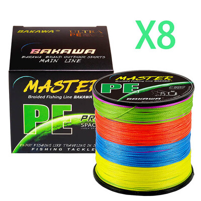 BAKAWA 8 prameňov 1000M 500M 300M 100M PE pletený rybársky vlasec, pletený na ryby, slanovodný, viacvláknový, 8 vlákien, rybársky